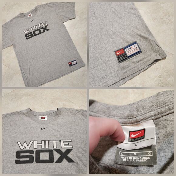 VTG 90s Y2K NIKE White Sox Mens L Large Center Swoosh Check MLB Baseball T Shirt - Picture 1 of 15